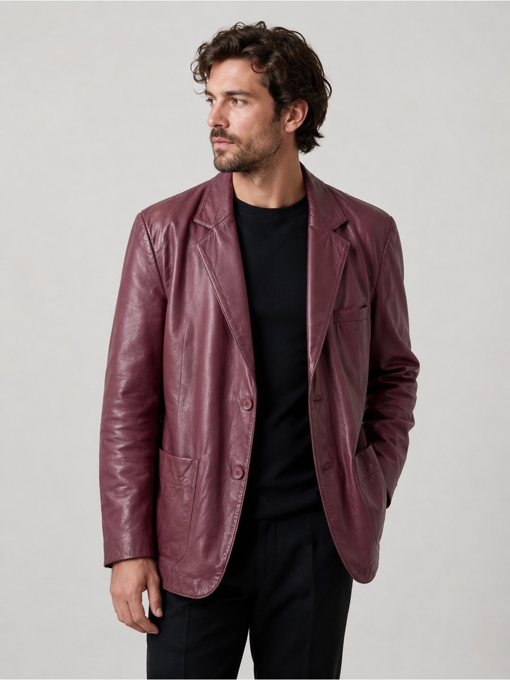 Vintage Burgundy Leather Blazer Jacket Mens 42 Made in Korea